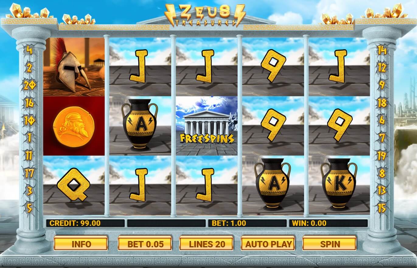 Play the Zeus Treasures free slot game online